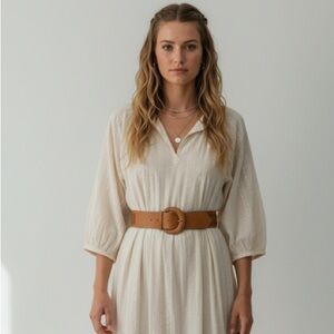 Vintage 1970s tan leather wide braided belt